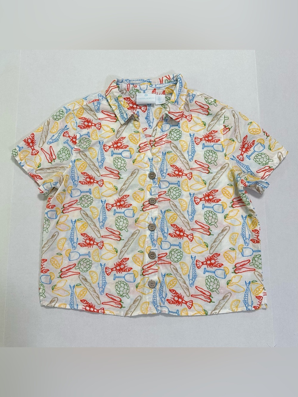 Cynthia Rowley L Cotton Boxy Relaxed Button Up Coastal Beachy Tomato Girl Summer - Picture 3 of 16
